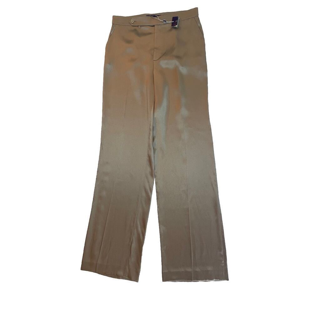 Ralph Lauren Collection Purple Label 100% Silk Pants Slacks 6 Wide Leg Champagne